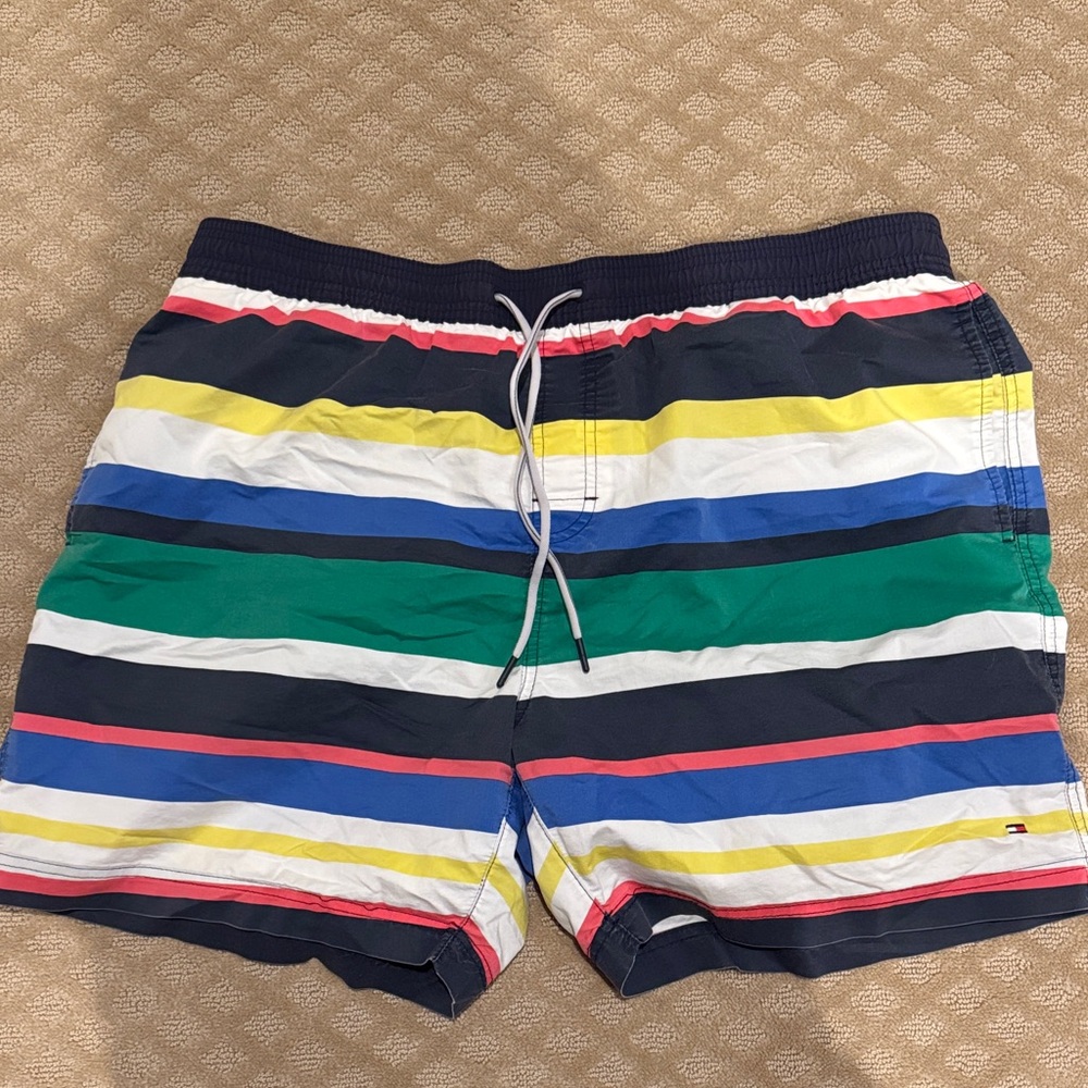 Tommy Hilfiger Men's Colorful Striped Swim Trunks